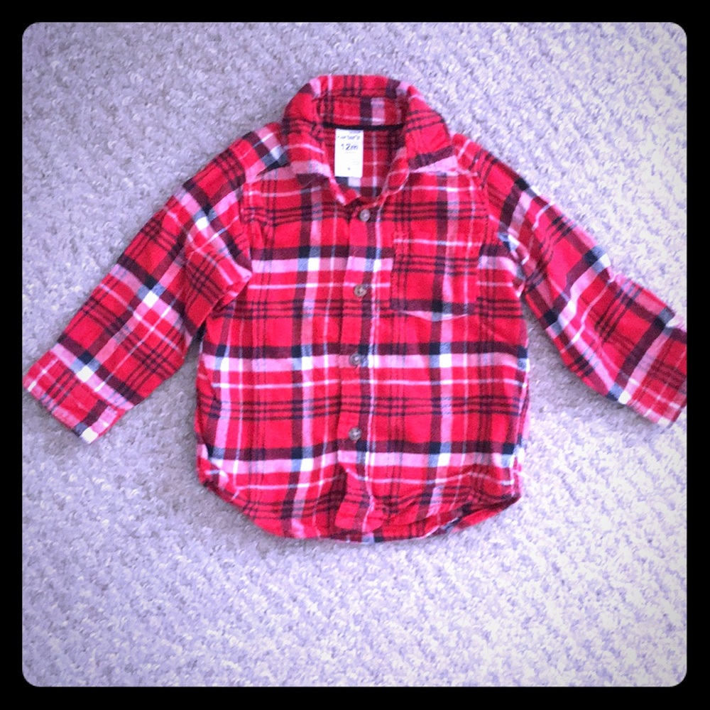Carters plaid flannel button up shirt size 12 mo!!